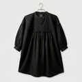 Black Baggy Cotton Shirt – Pleated Front Casual Top