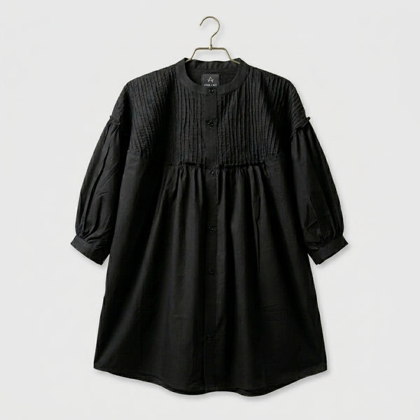 Black Baggy Cotton Shirt – Pleated Front Casual Top