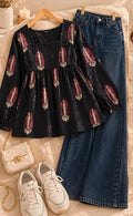 Black Short Frock with Baggy Pants – Printed Cotton 2-Piece Set