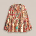 Printed Tiered Open Shirt – Multicolor Paisley & Floral Print