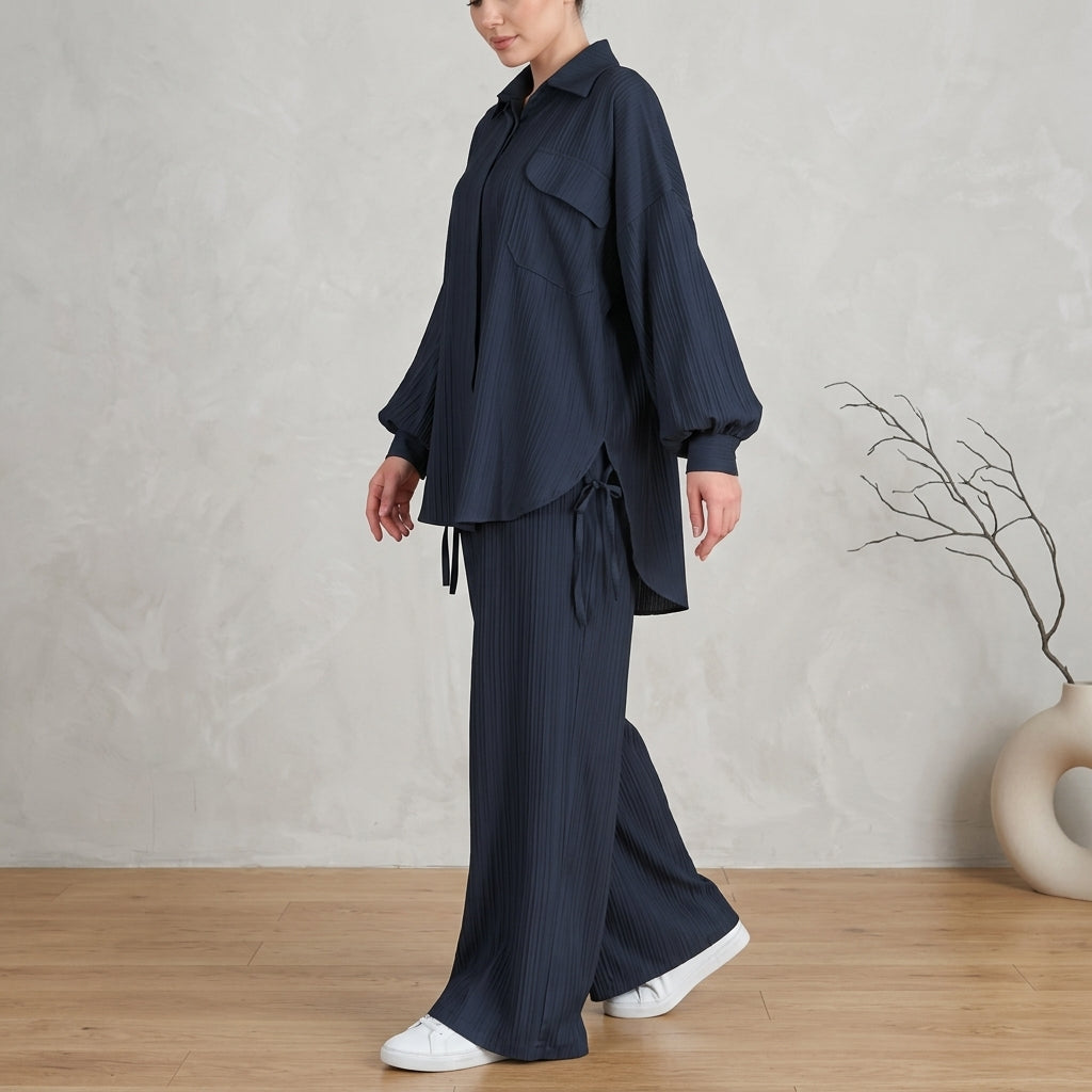 Relaxed Shirt & Wide-Leg Pants - Pleated 2-Piece Co-Ord Set