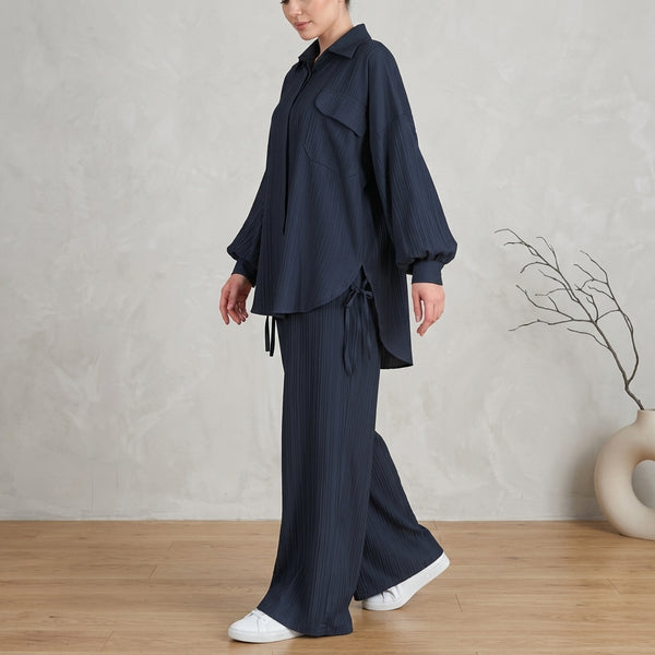 Relaxed Shirt & Wide-Leg Pants - Pleated 2-Piece Co-Ord Set