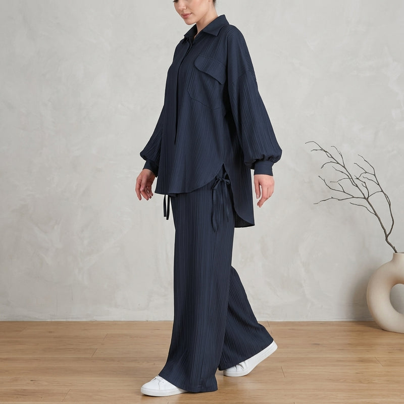 Relaxed Shirt & Wide-Leg Pants - Pleated 2-Piece Co-Ord Set